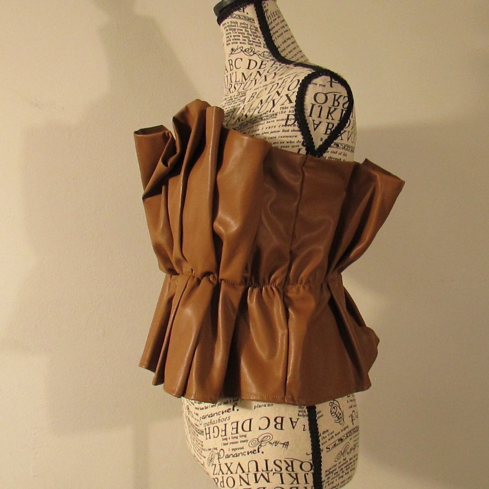 DO+BE Brown Faux Leather Ruffle Top - Picture 3 of 6